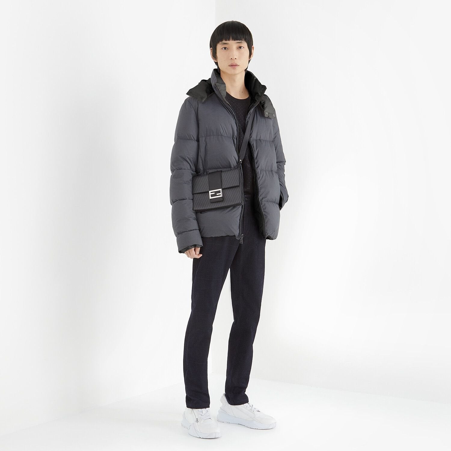 Fendi Grey Quilted Hooded Puffer Jacket — context