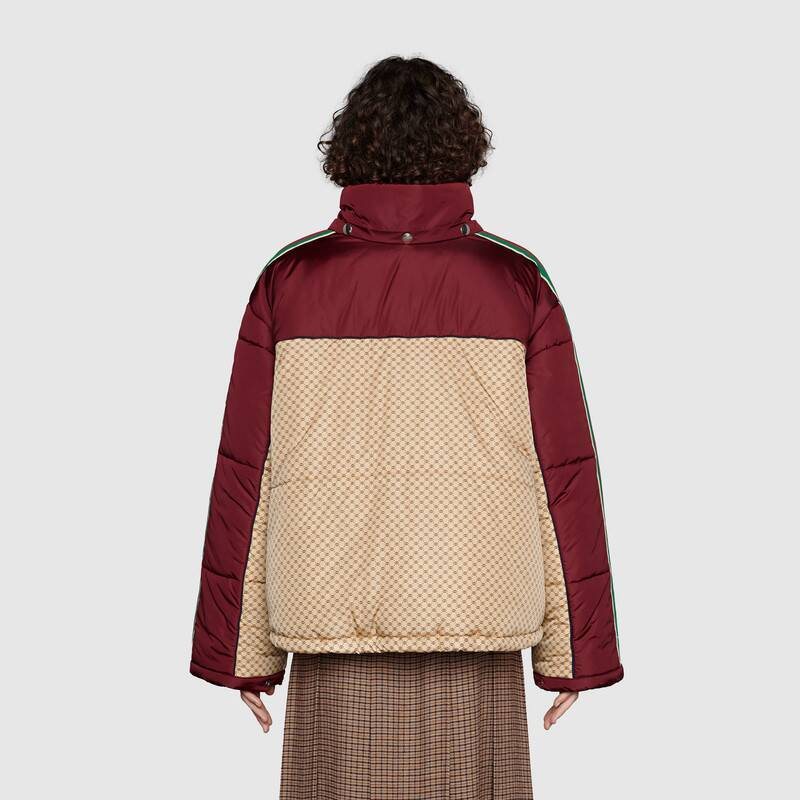 GUCCI Burgundy Monogram Color-Block Hooded Short Down Jacket — back