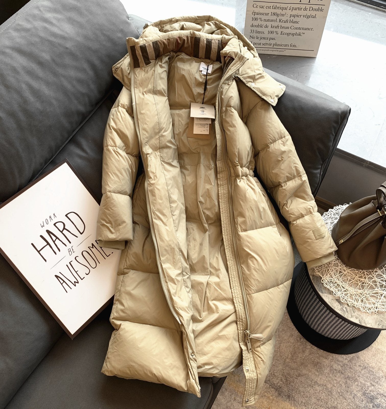 Burberry Women's Hooded Long Down Jacket — front