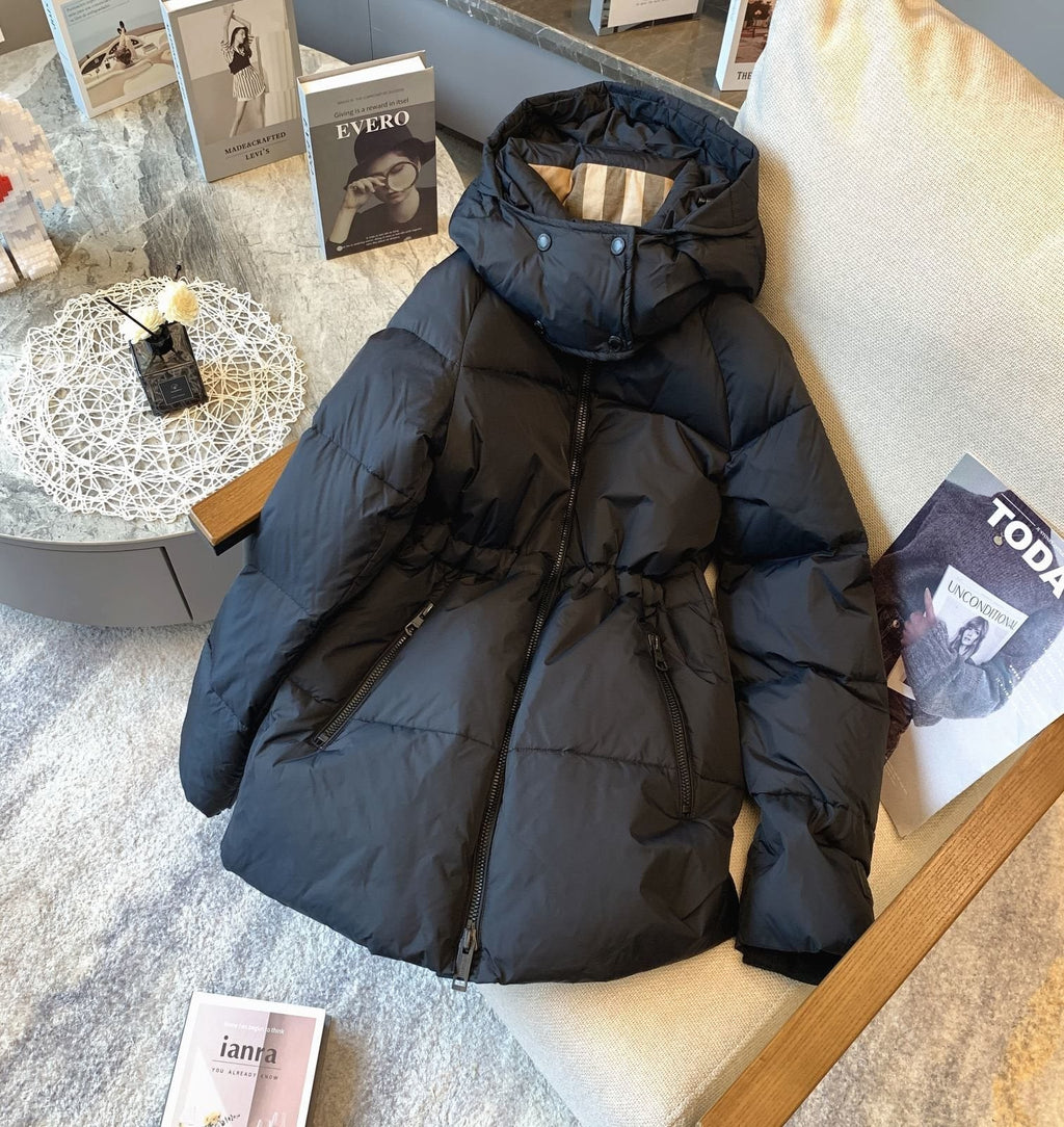 Burberry Hooded Quilted Long Down Jacket — front