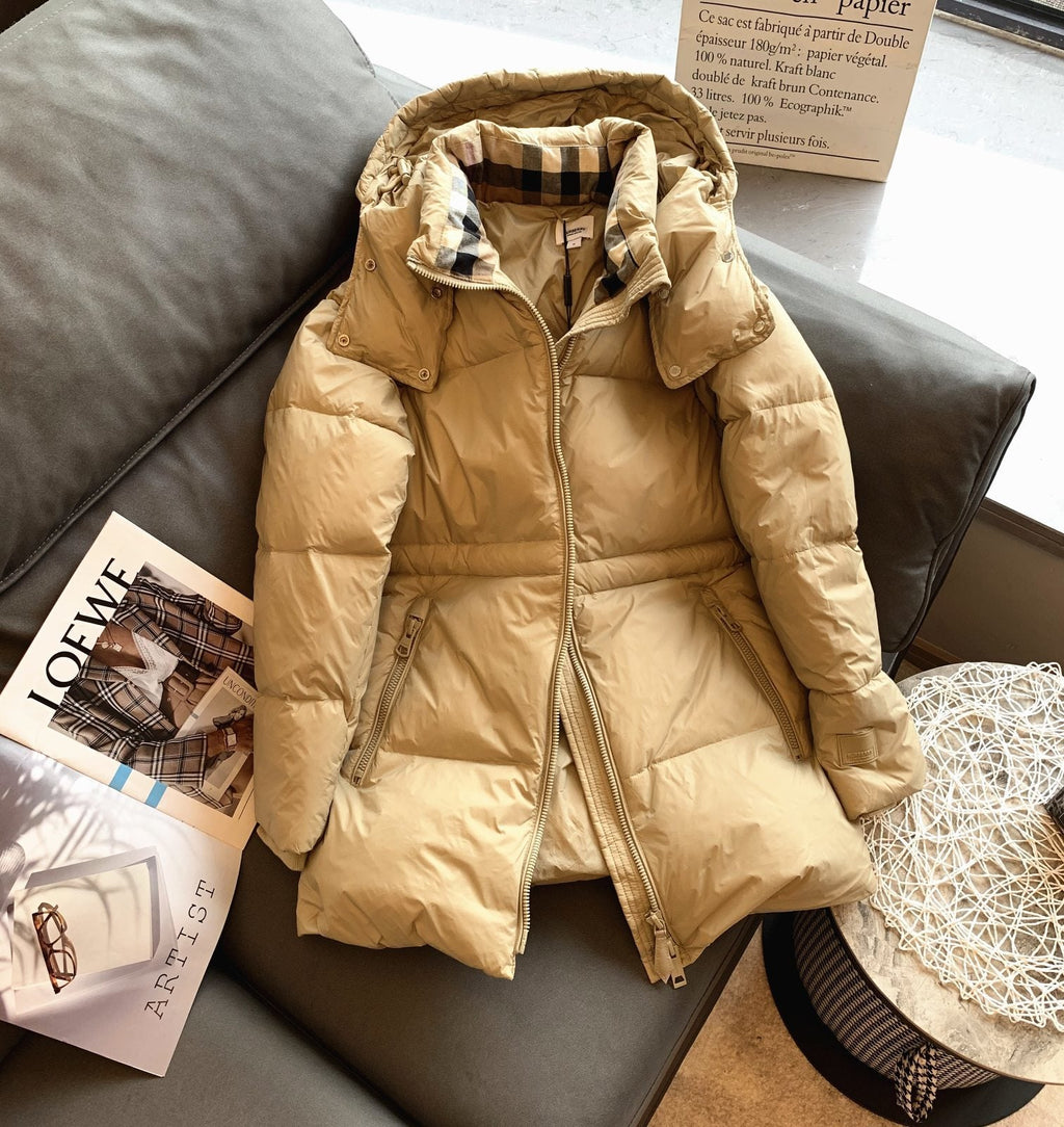 Burberry Hooded Quilted Long Down Jacket — front
