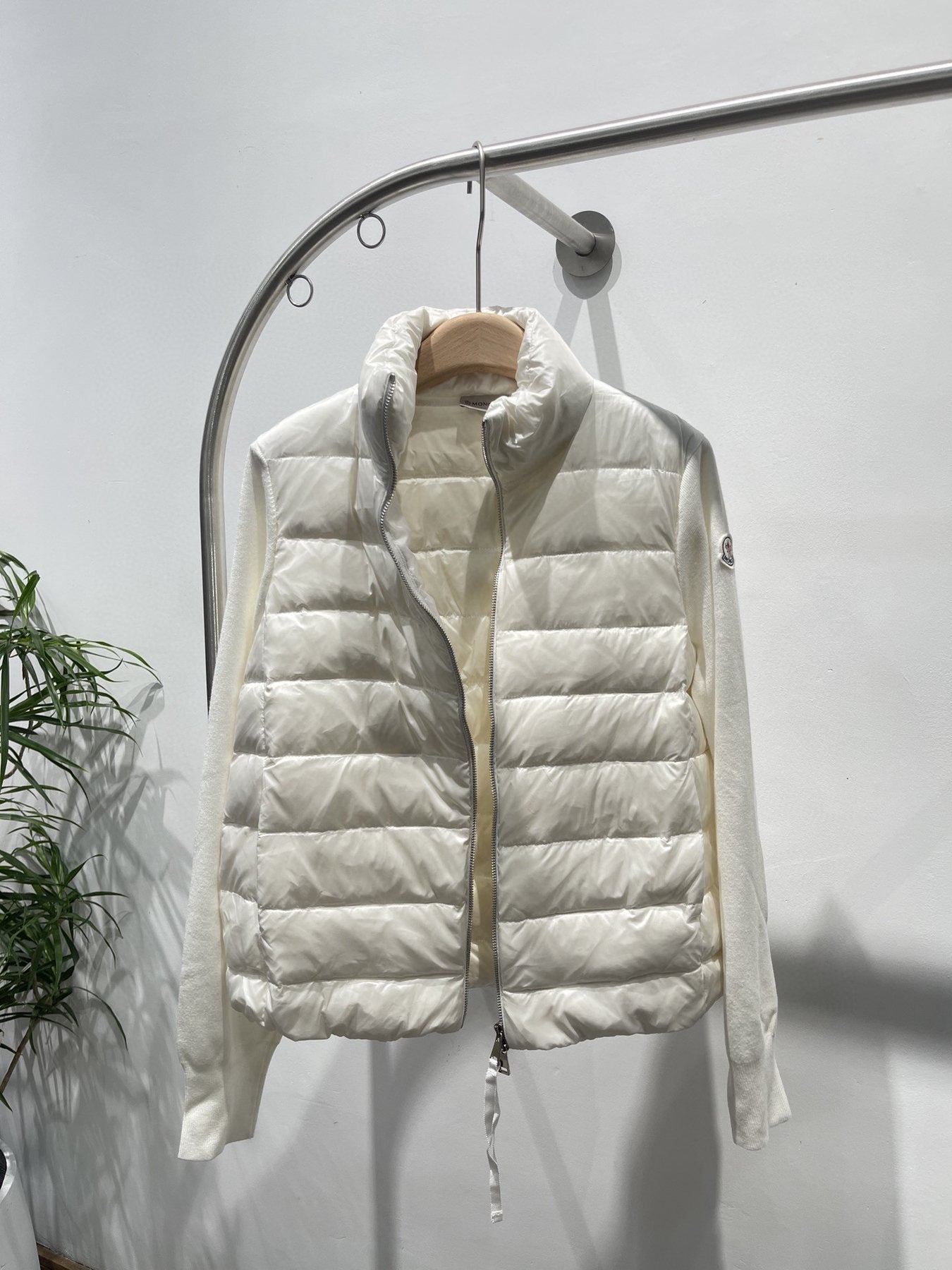 Moncler Quilted Knit-Sleeve Down Jacket — front