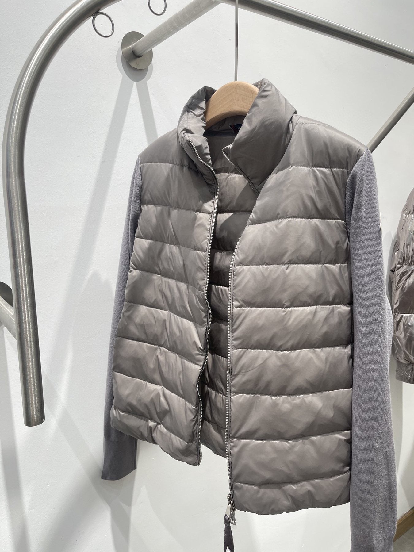 Moncler Quilted Knit-Sleeve Down Jacket — front