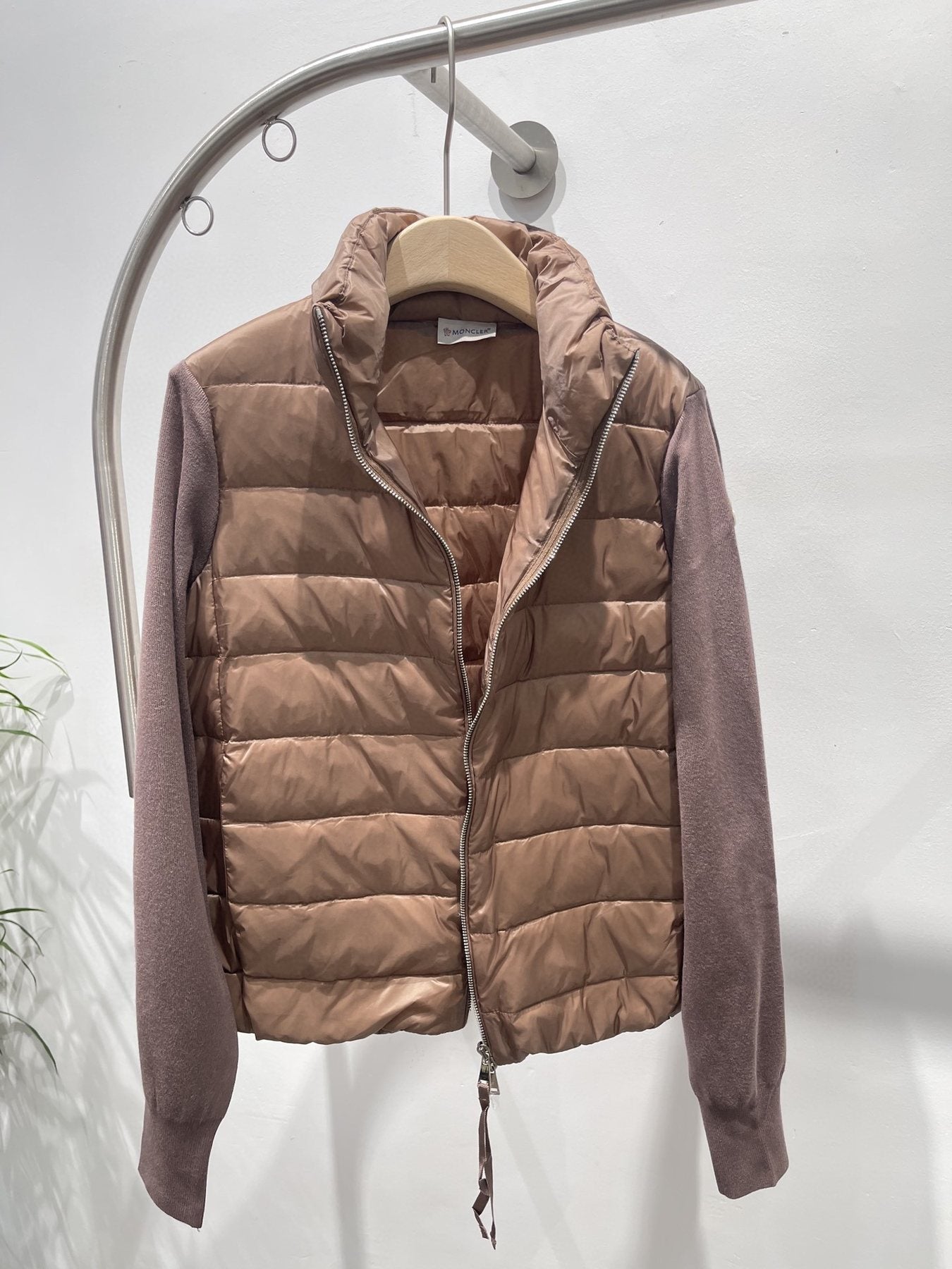 Moncler Quilted Knit-Sleeve Down Jacket — front