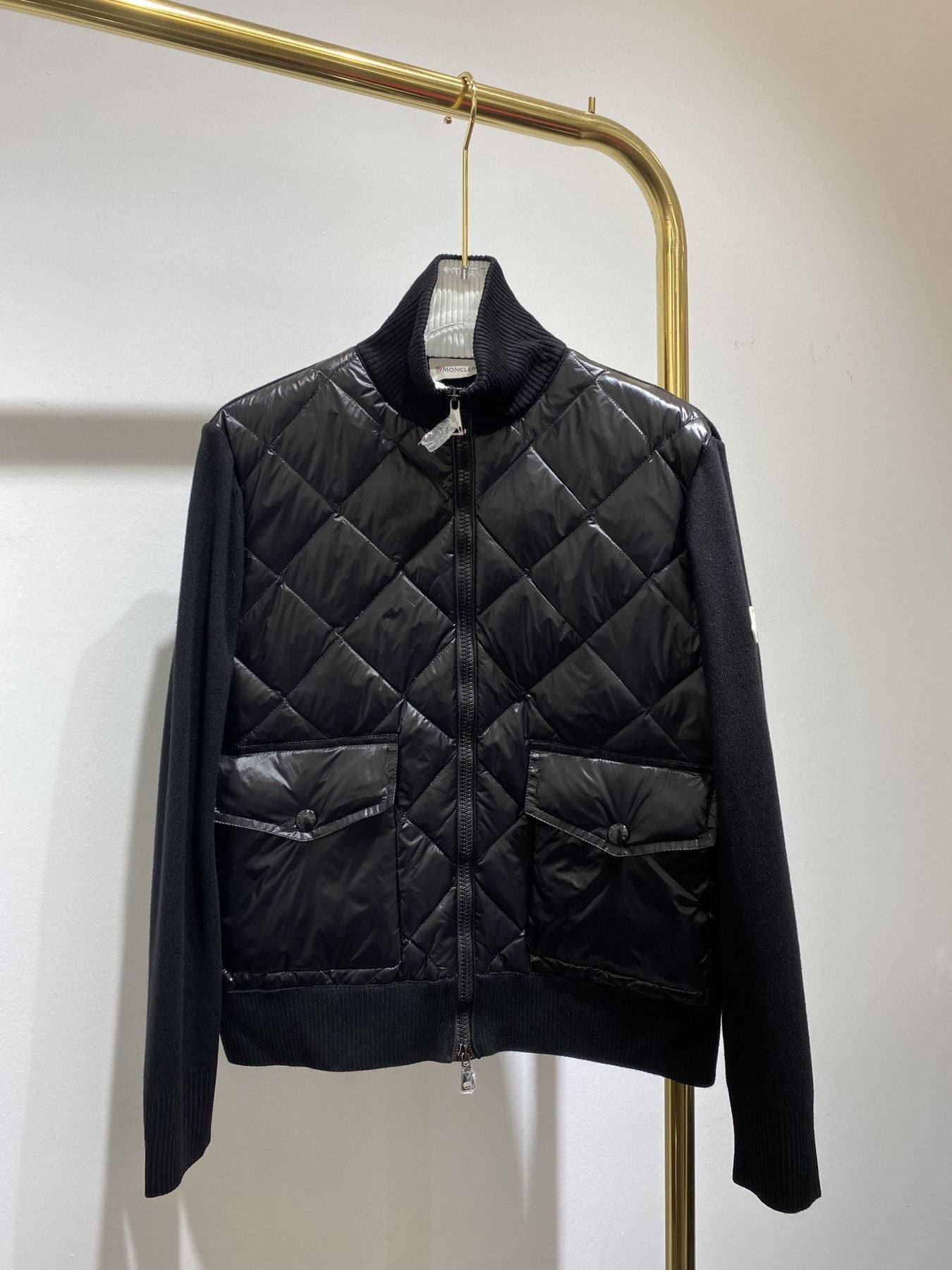 Moncler Diamond-Quilted Knit Sleeve Jacket — front