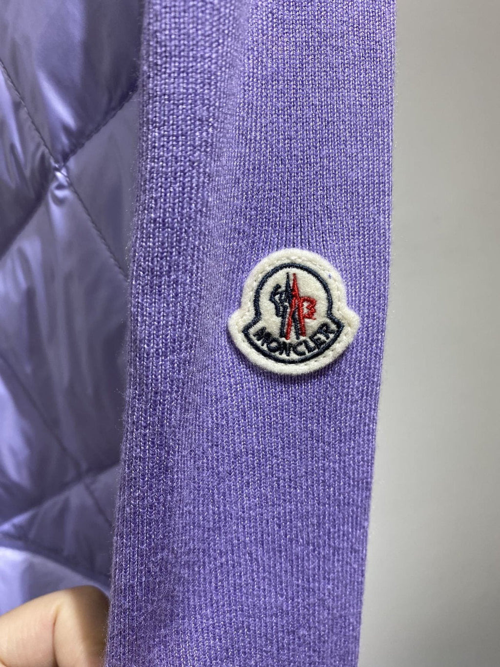 Moncler Diamond-Quilted Knit Sleeve Jacket — detail