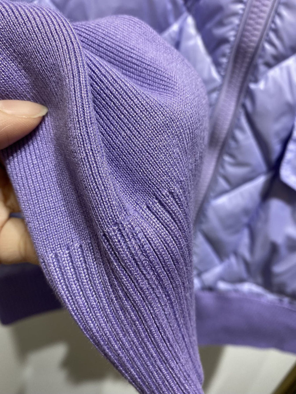 Moncler Diamond-Quilted Knit Sleeve Jacket — detail