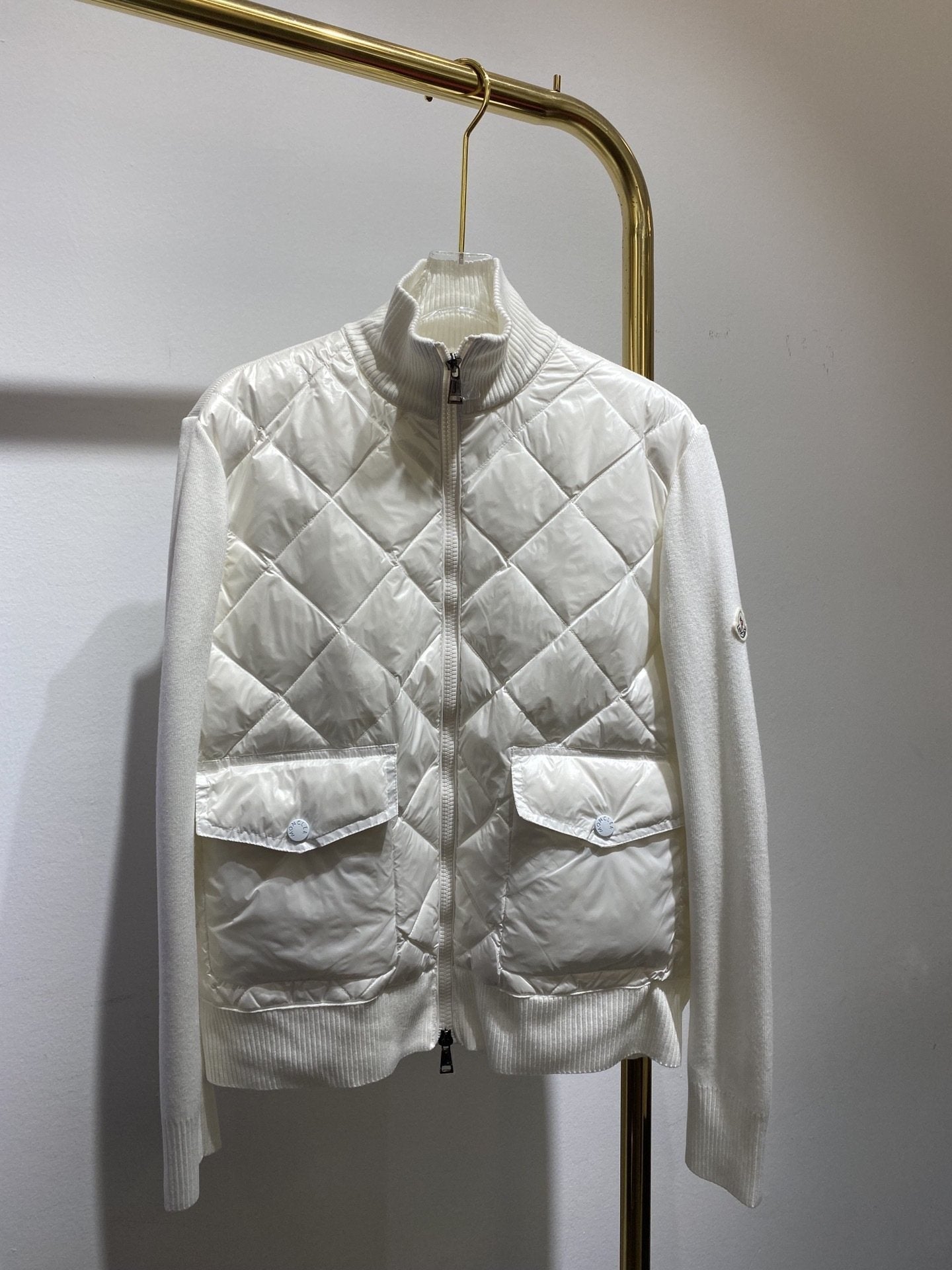 Moncler Diamond-Quilted Knit Sleeve Jacket — hero