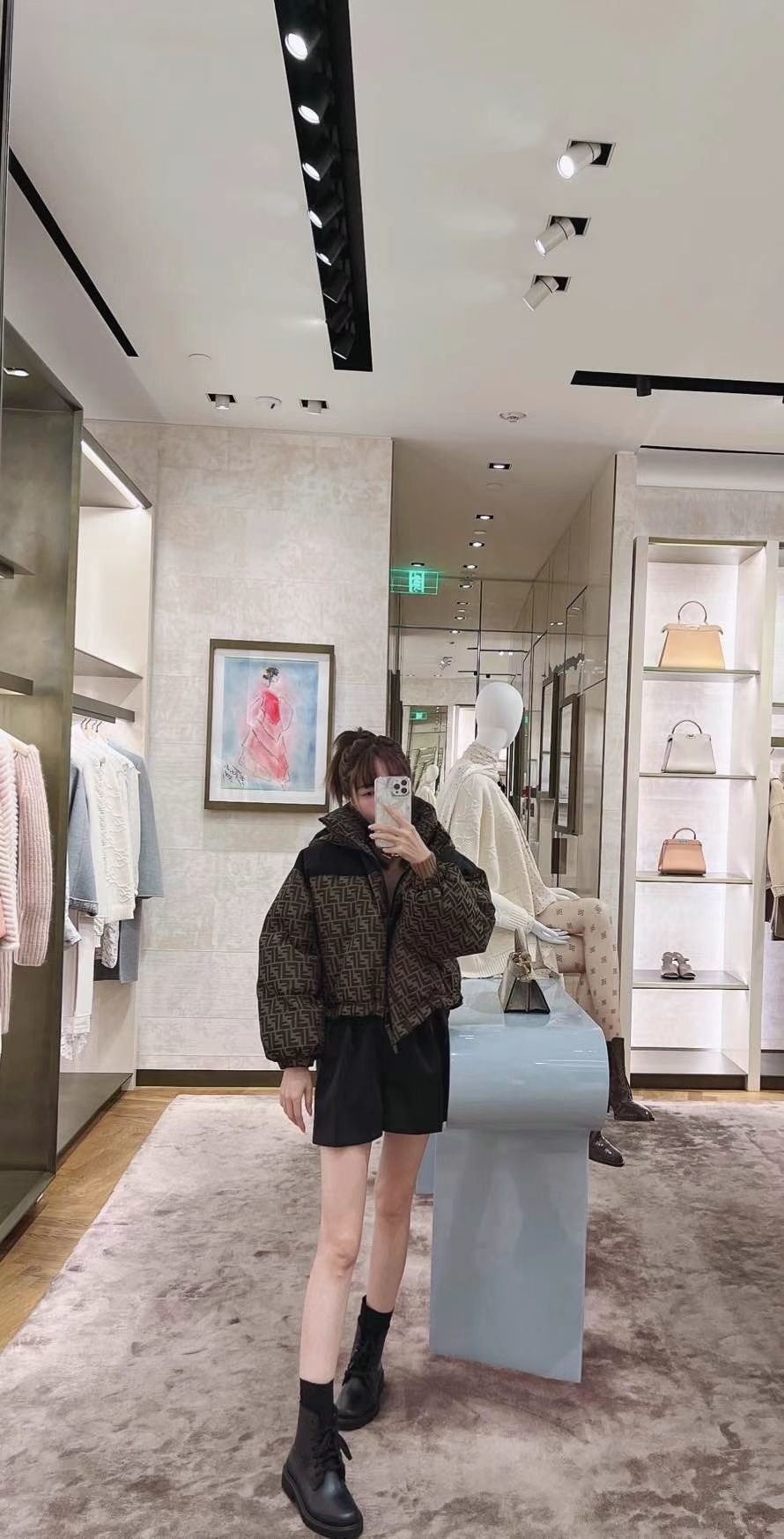 Fendi Brown Monogram Short Down Jacket — context