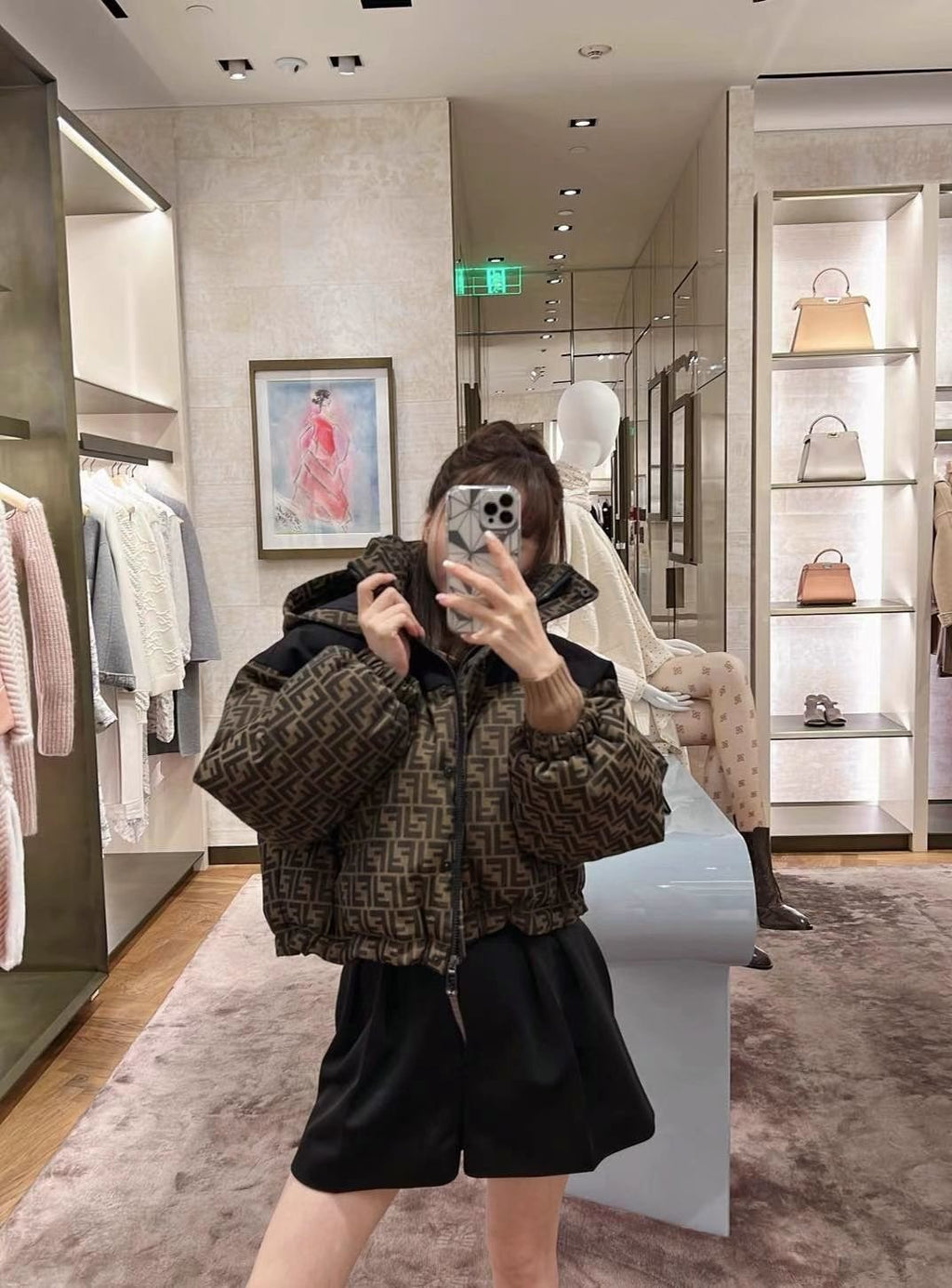 Fendi Brown Monogram Short Down Jacket — context