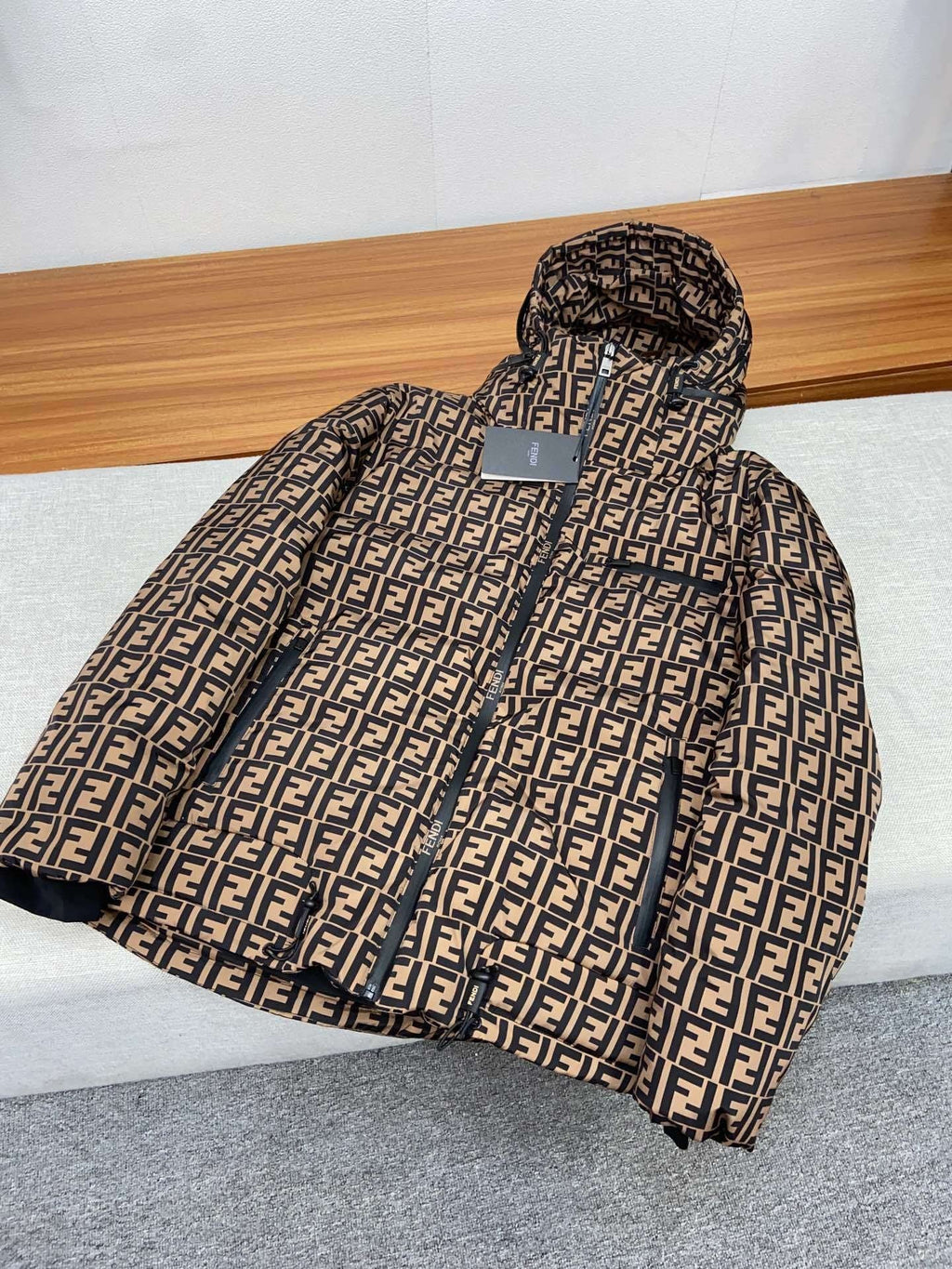 Fendi Brown Monogram Hooded Puffer Jacket — hero