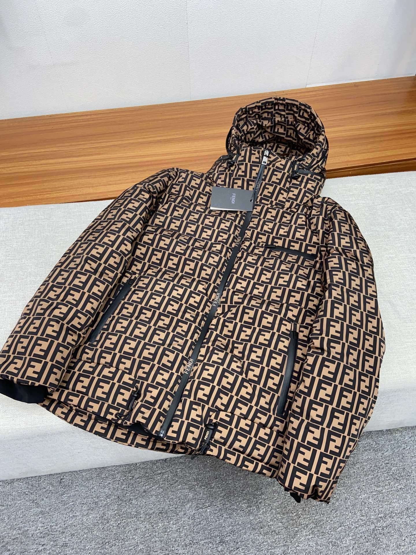 Fendi Brown Monogram Hooded Puffer Jacket — hero