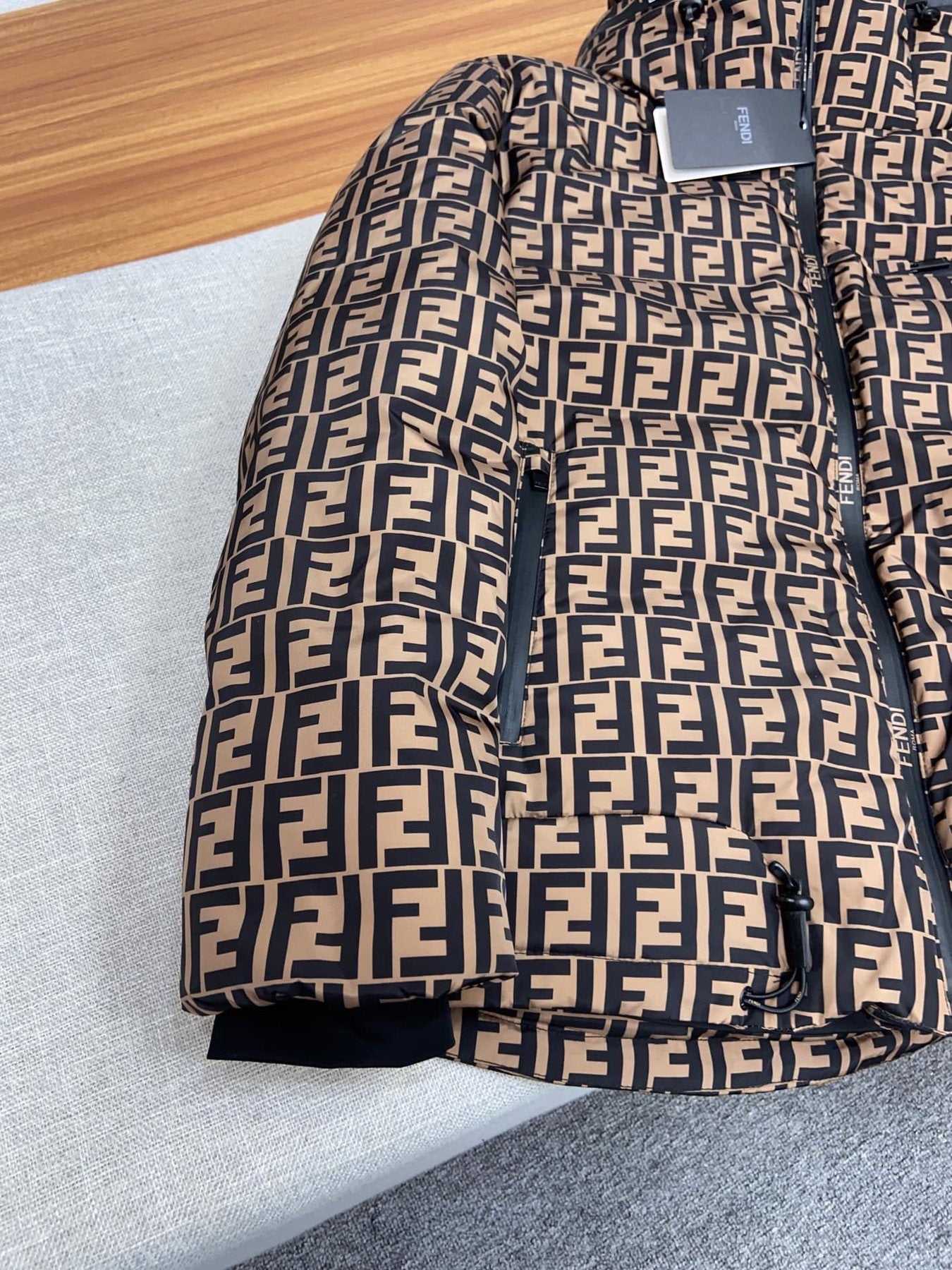 Fendi Brown Monogram Hooded Puffer Jacket — front