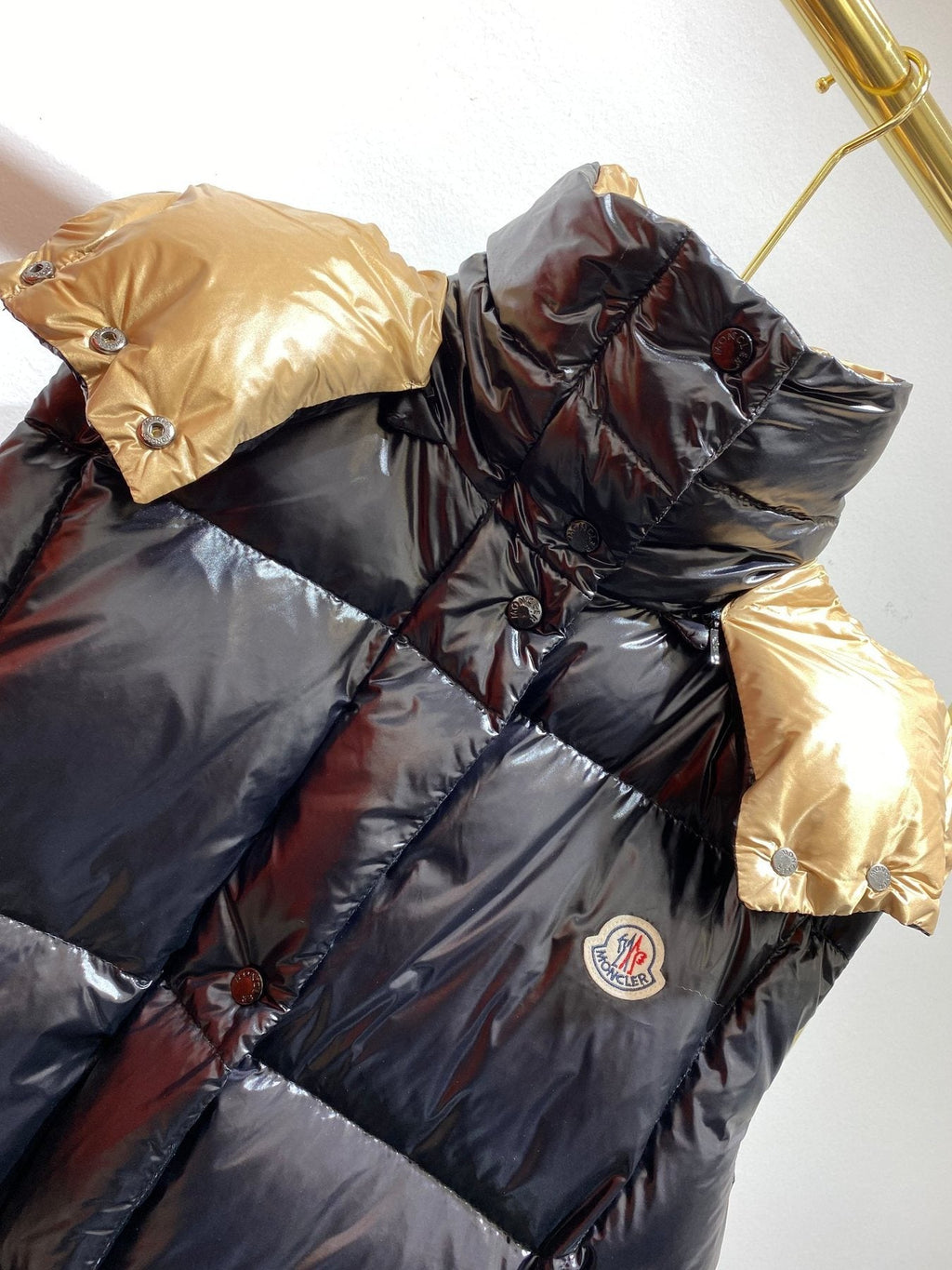 Moncler Women's Hooded Quilted Down Vest — detail