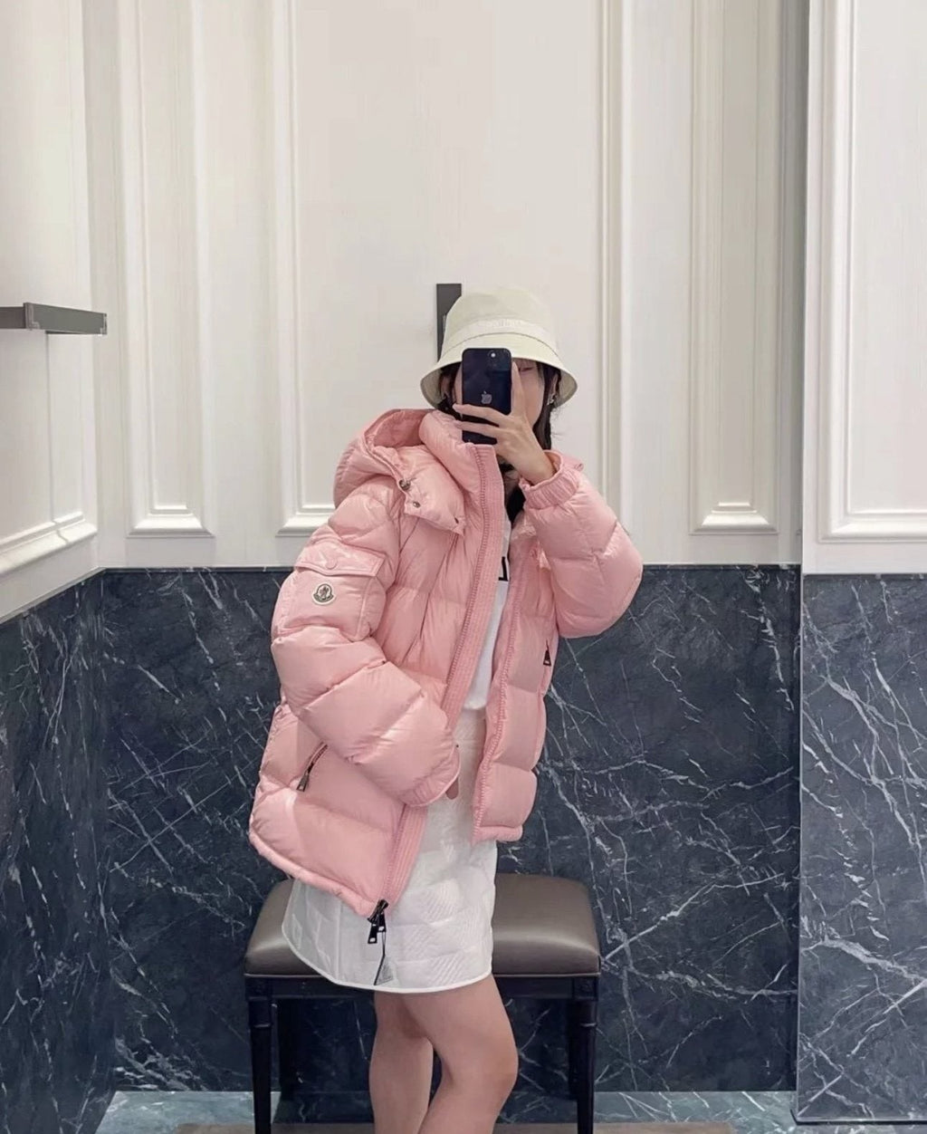Moncler Maire Hooded Glossy Puffer Coat — context