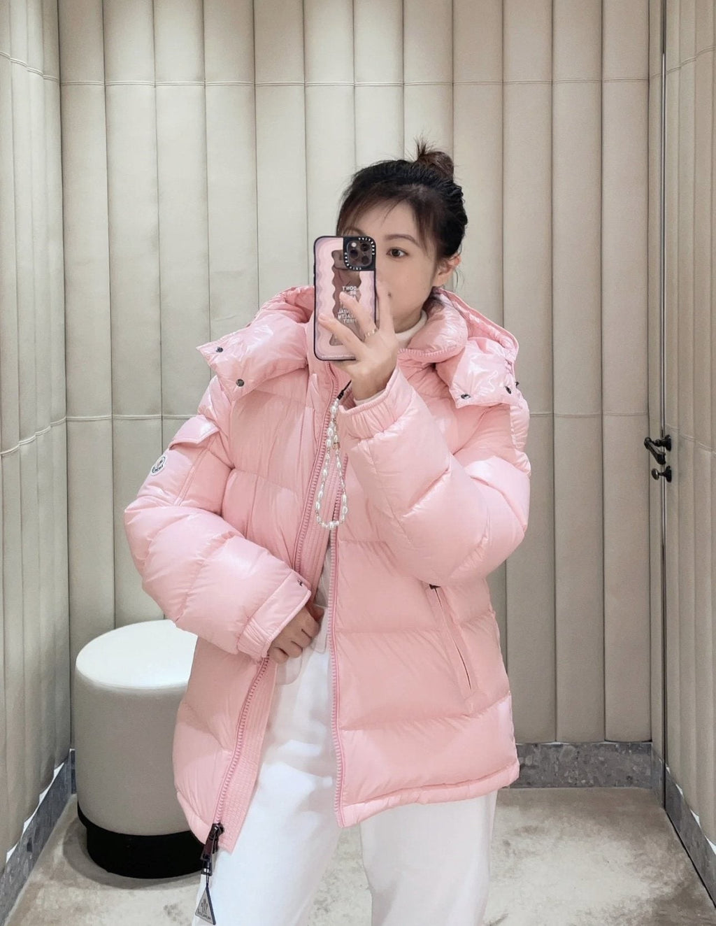 Moncler Maire Hooded Glossy Puffer Coat — context