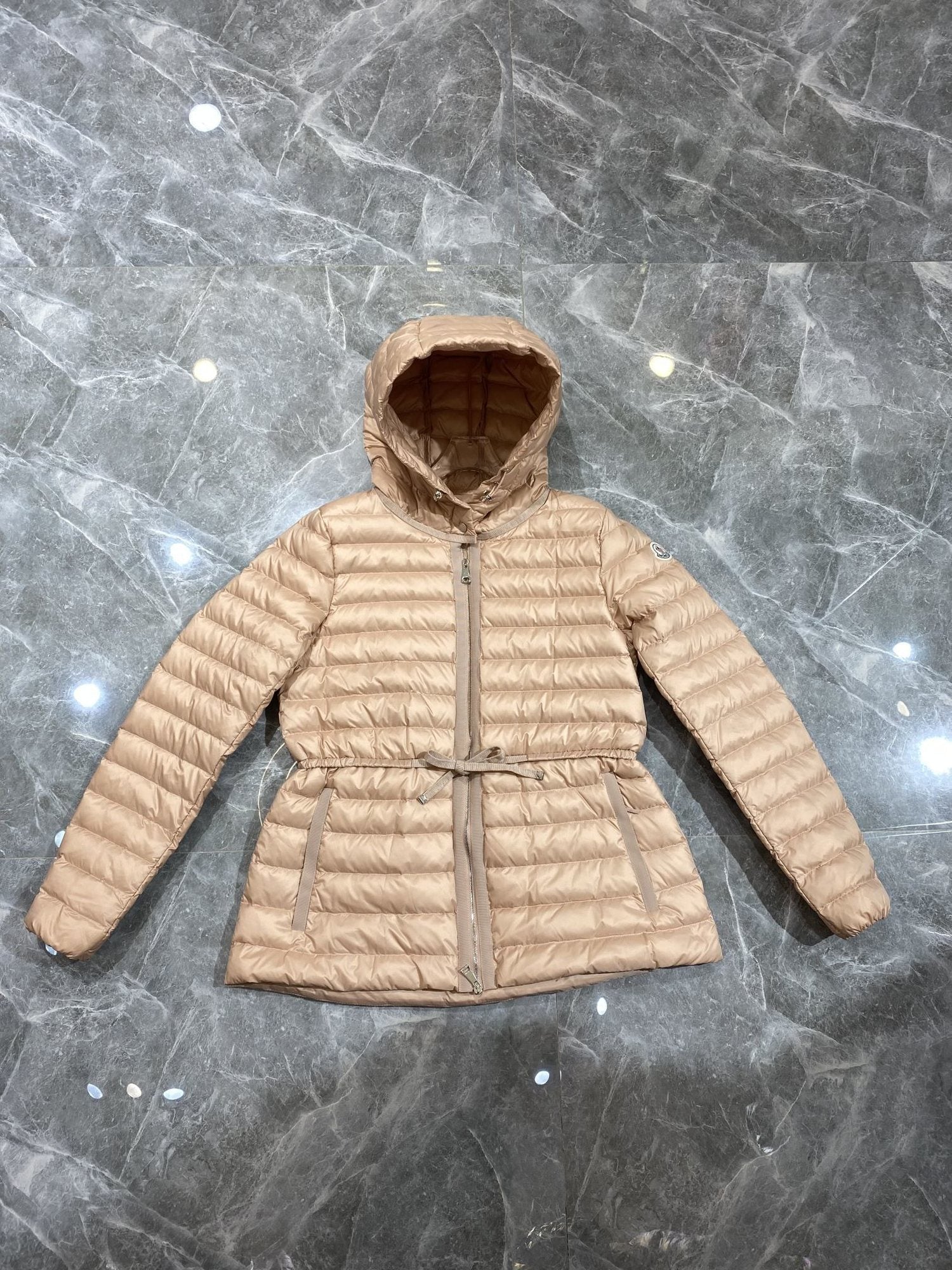 Moncler Waist-Cinched Hooded Puffer Coat — front