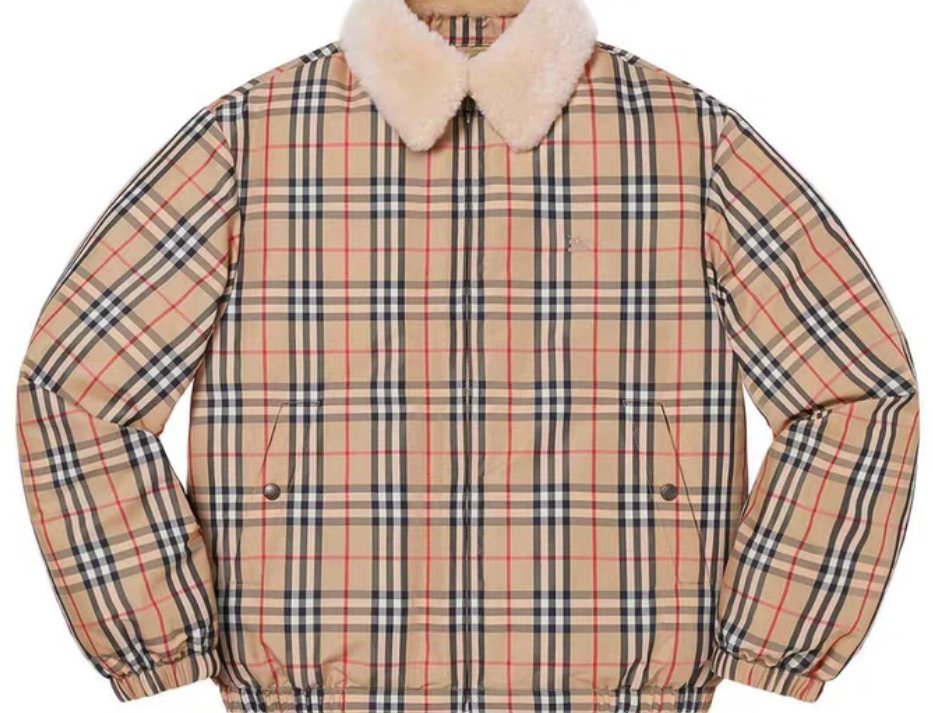Burberry Beige Check Shearling-Collar Puffer Jacket — hero