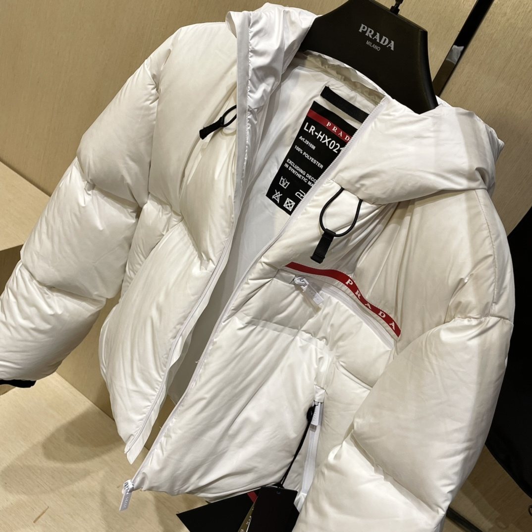 Prada Women's Cropped Hooded Puffer Jacket — neck_label