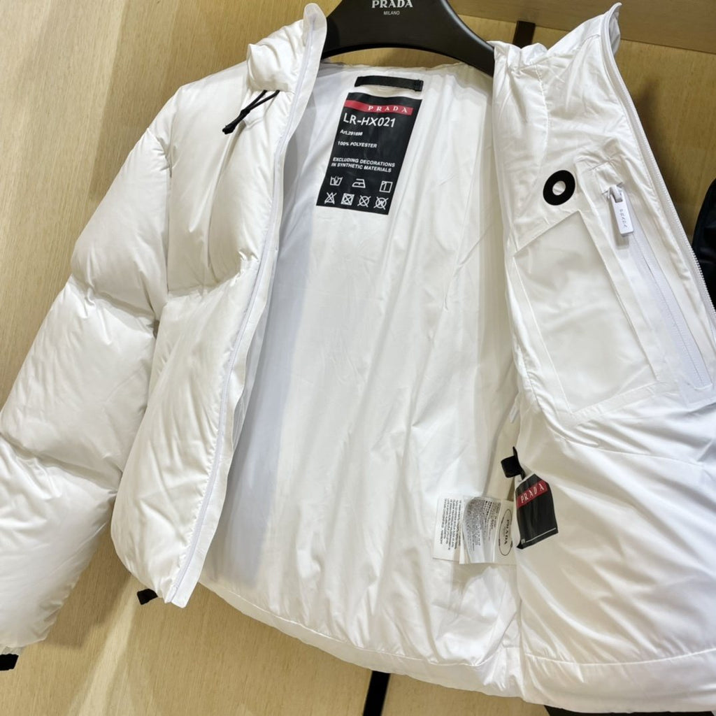 Prada Women's Cropped Hooded Puffer Jacket — neck_label