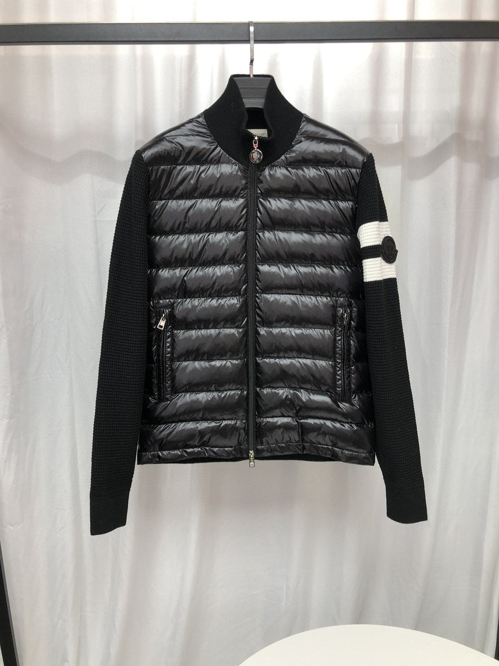Moncler Knit-Sleeve Quilted Down Jacket — front