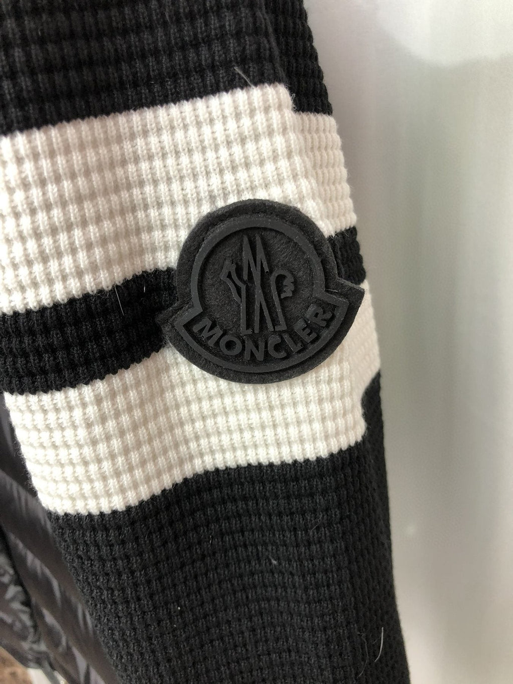 Moncler Knit-Sleeve Quilted Down Jacket — detail