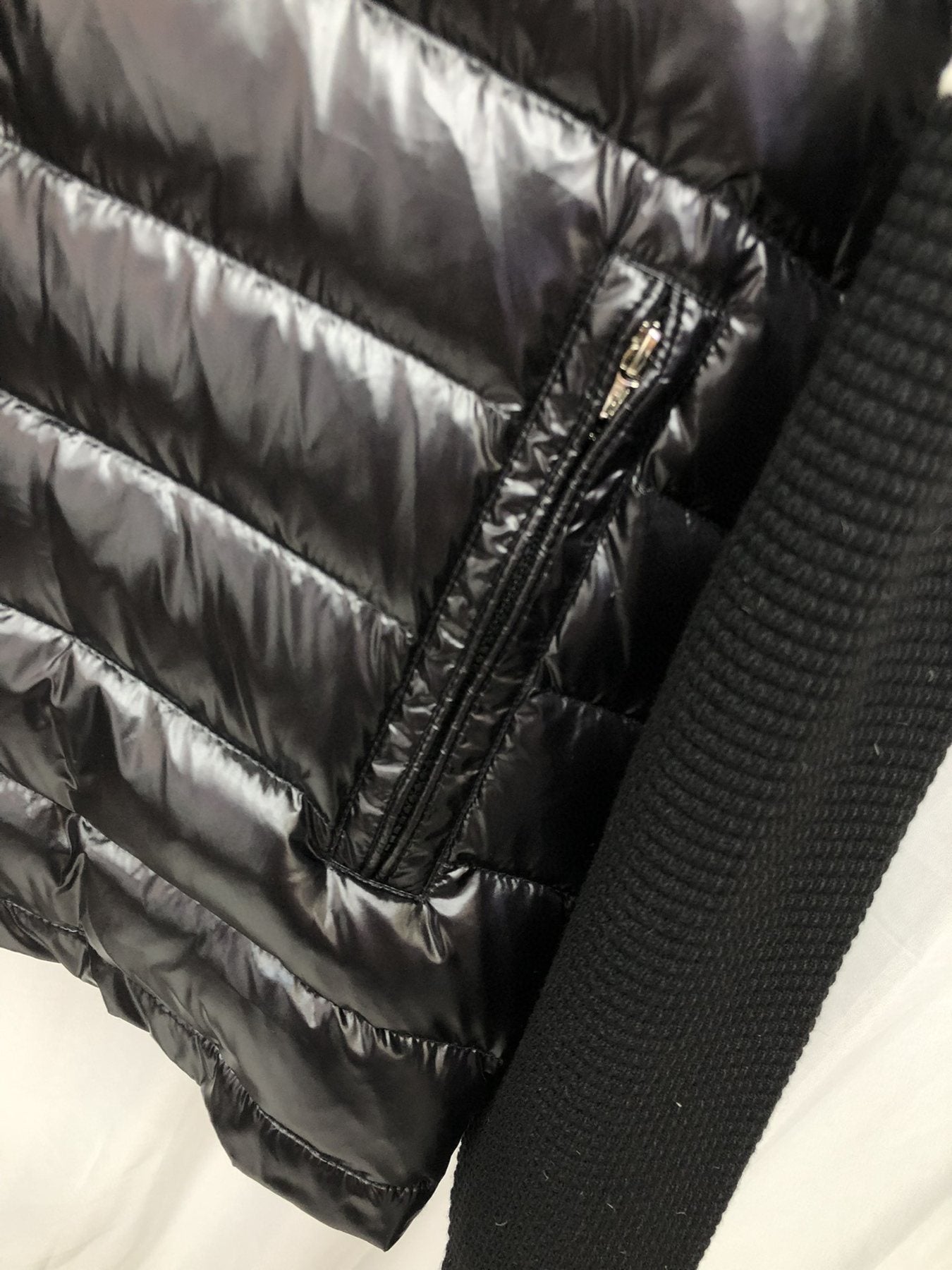 Moncler Knit-Sleeve Quilted Down Jacket — detail