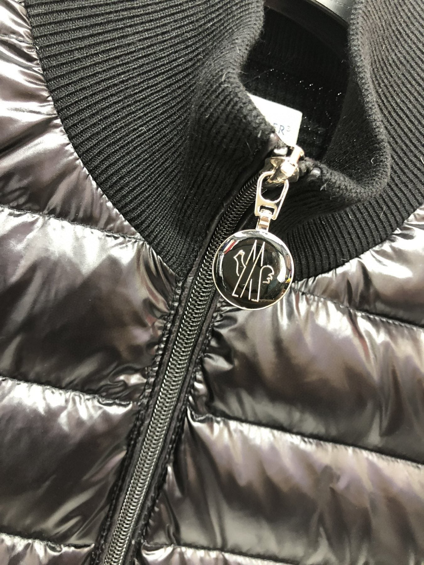 Moncler Knit-Sleeve Quilted Down Jacket — detail