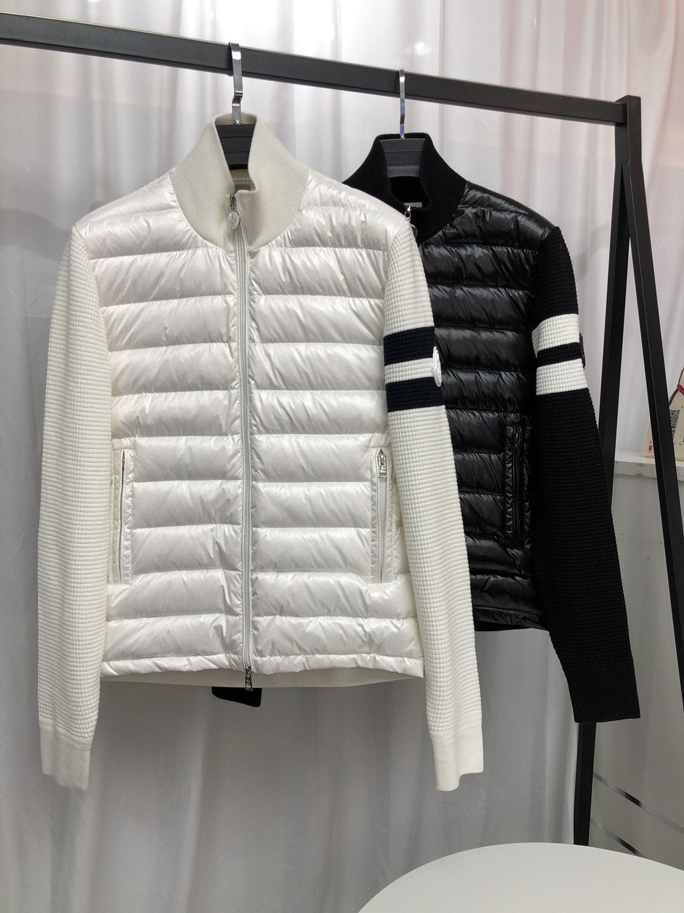 Moncler Knit-Sleeve Quilted Down Jacket — comparison