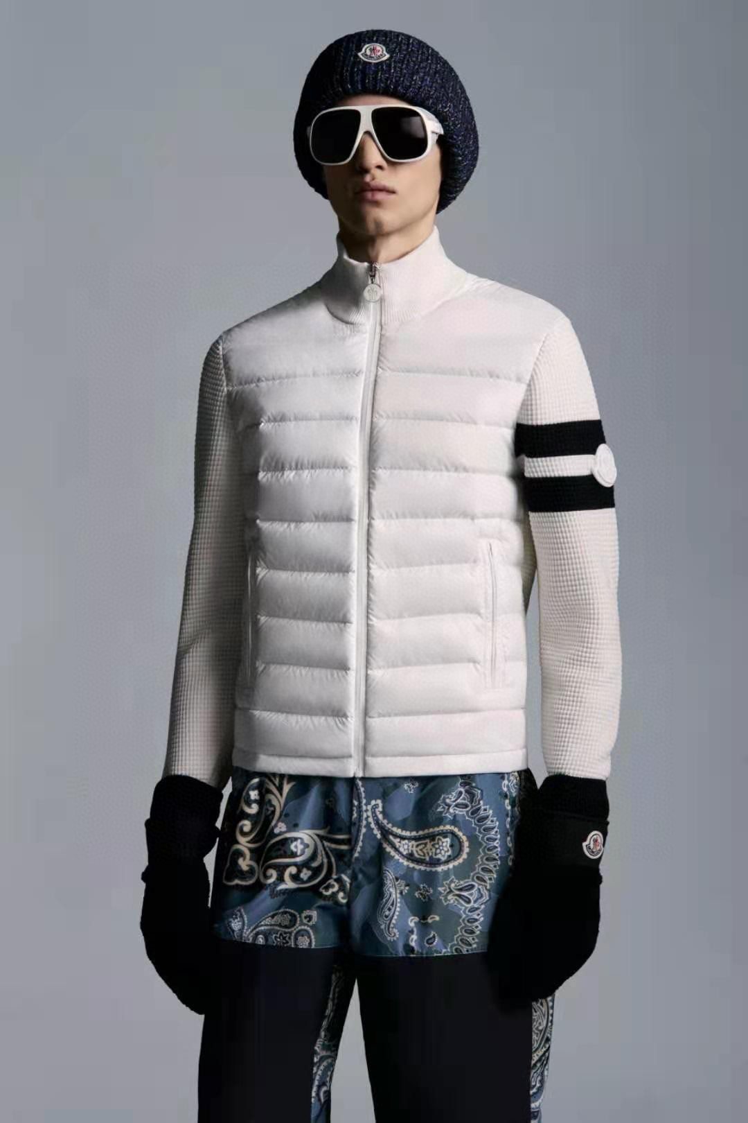 Moncler Knit-Sleeve Quilted Down Jacket — context