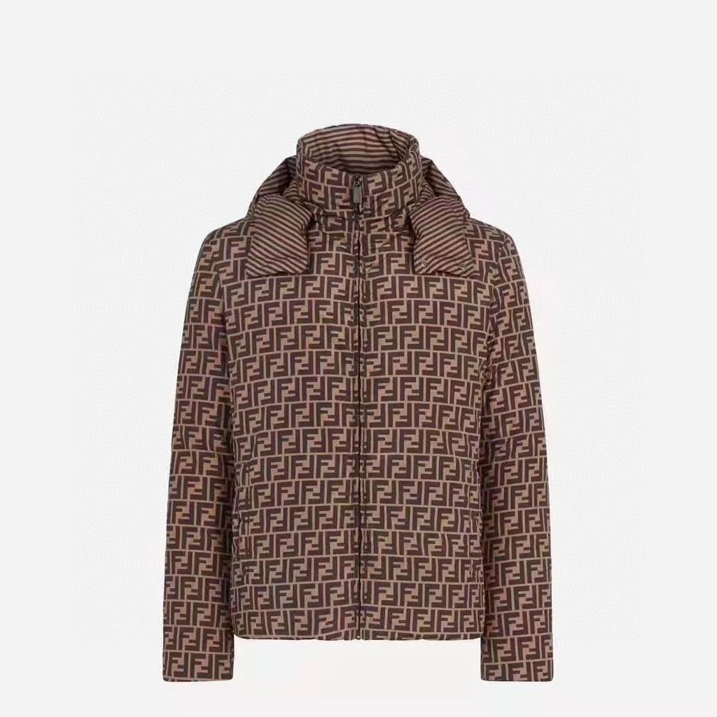 Fendi Reversible Brown Geometric Puffer Jacket — front