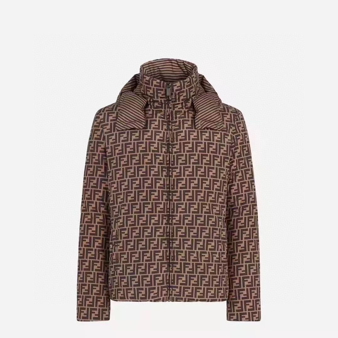 Fendi Reversible Brown Geometric Puffer Jacket — front