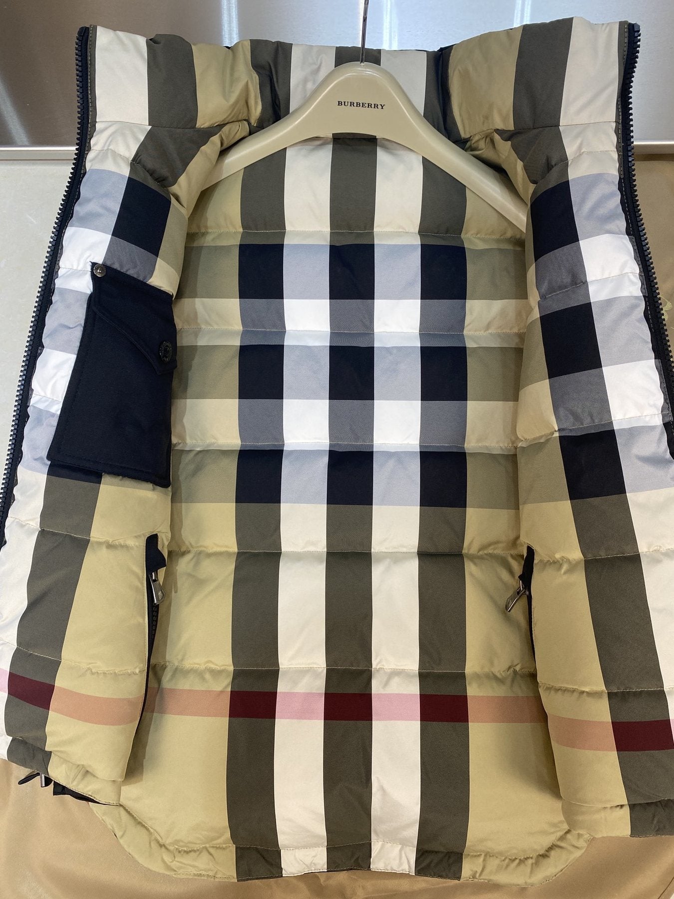 Burberry Reversible Check Down Vest — detail