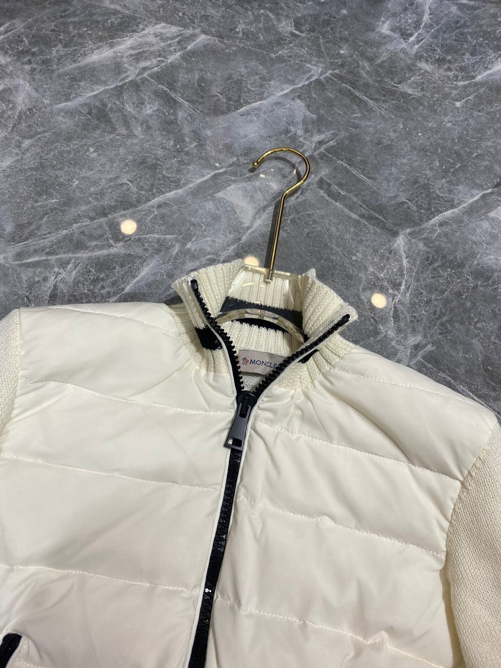 Moncler Women's Knit-Sleeve Puffer Jacket — detail