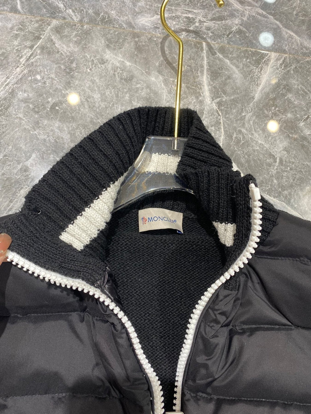 Moncler Women's Knit-Sleeve Puffer Jacket — detail