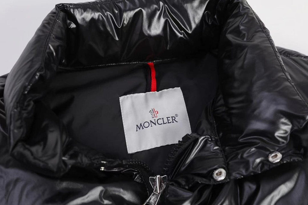 Moncler Black Glossy Quilted Puffer Coat — neck_label