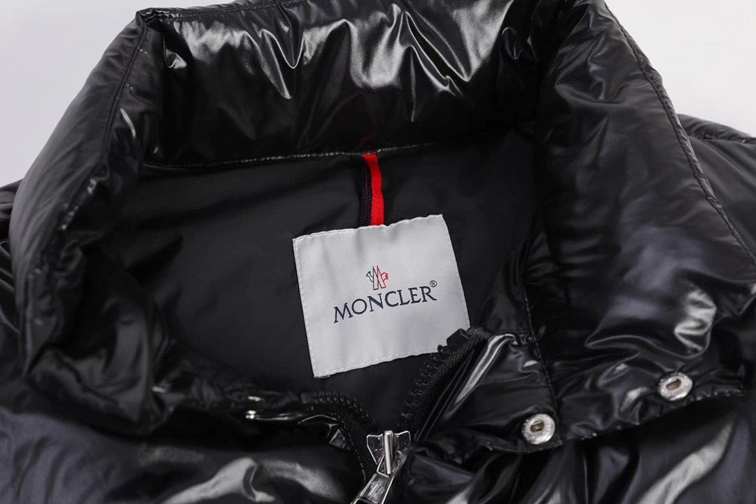 Moncler Black Glossy Quilted Puffer Coat — neck_label