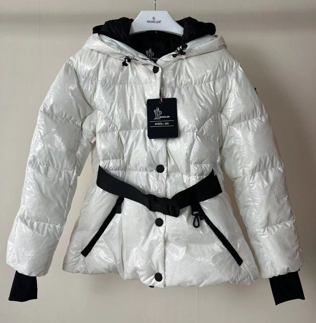 Moncler Women's Glossy Belted Hooded Puffer Coat — front