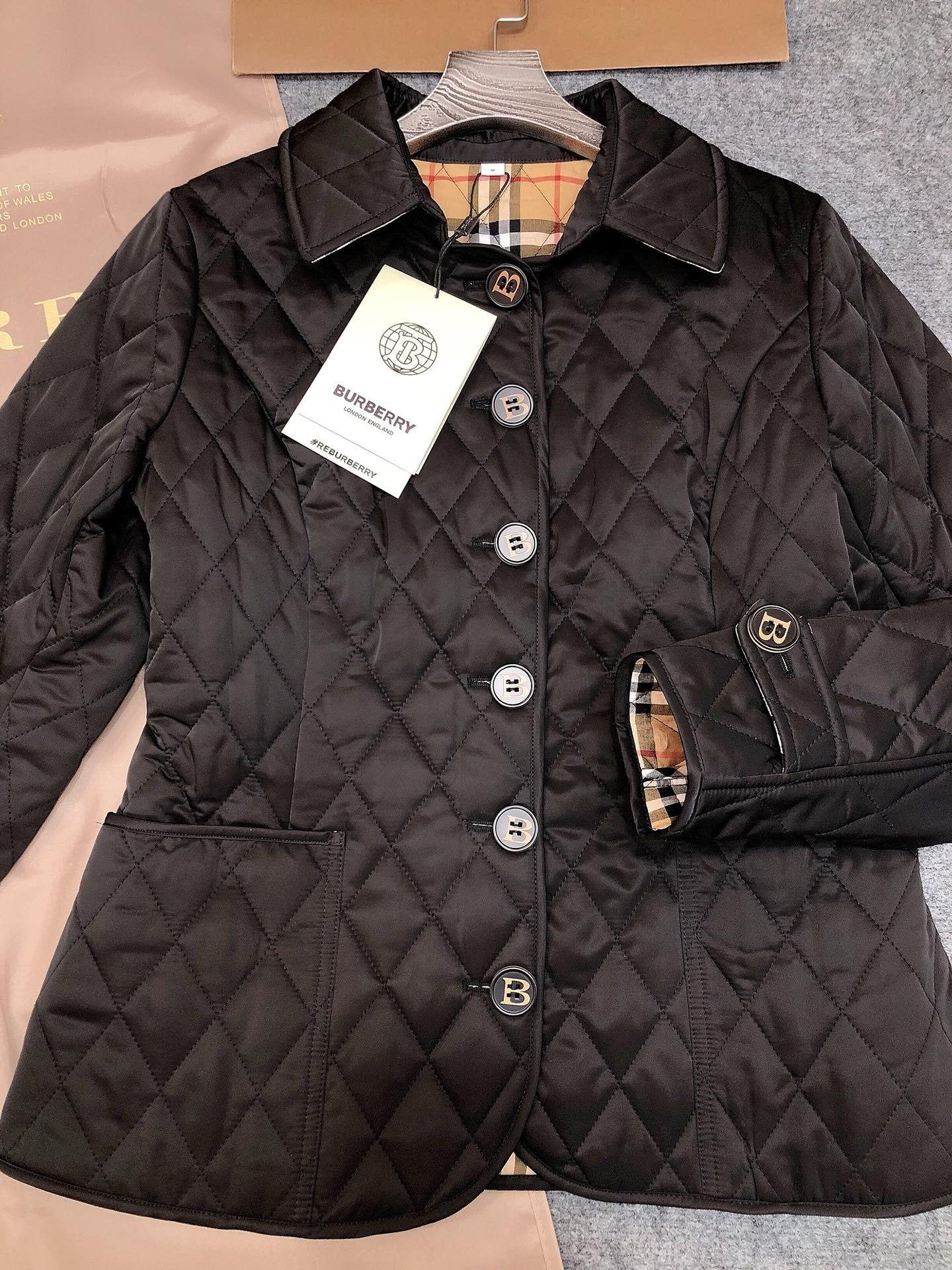 Burberry Diamond-Quilted Button-Front Jacket — hero
