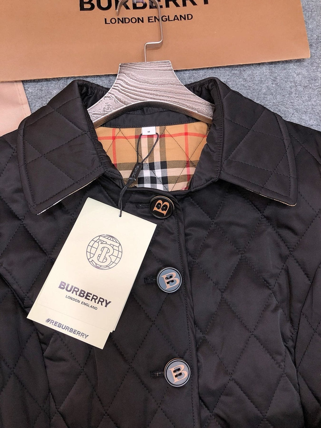 Burberry Diamond-Quilted Button-Front Jacket — detail