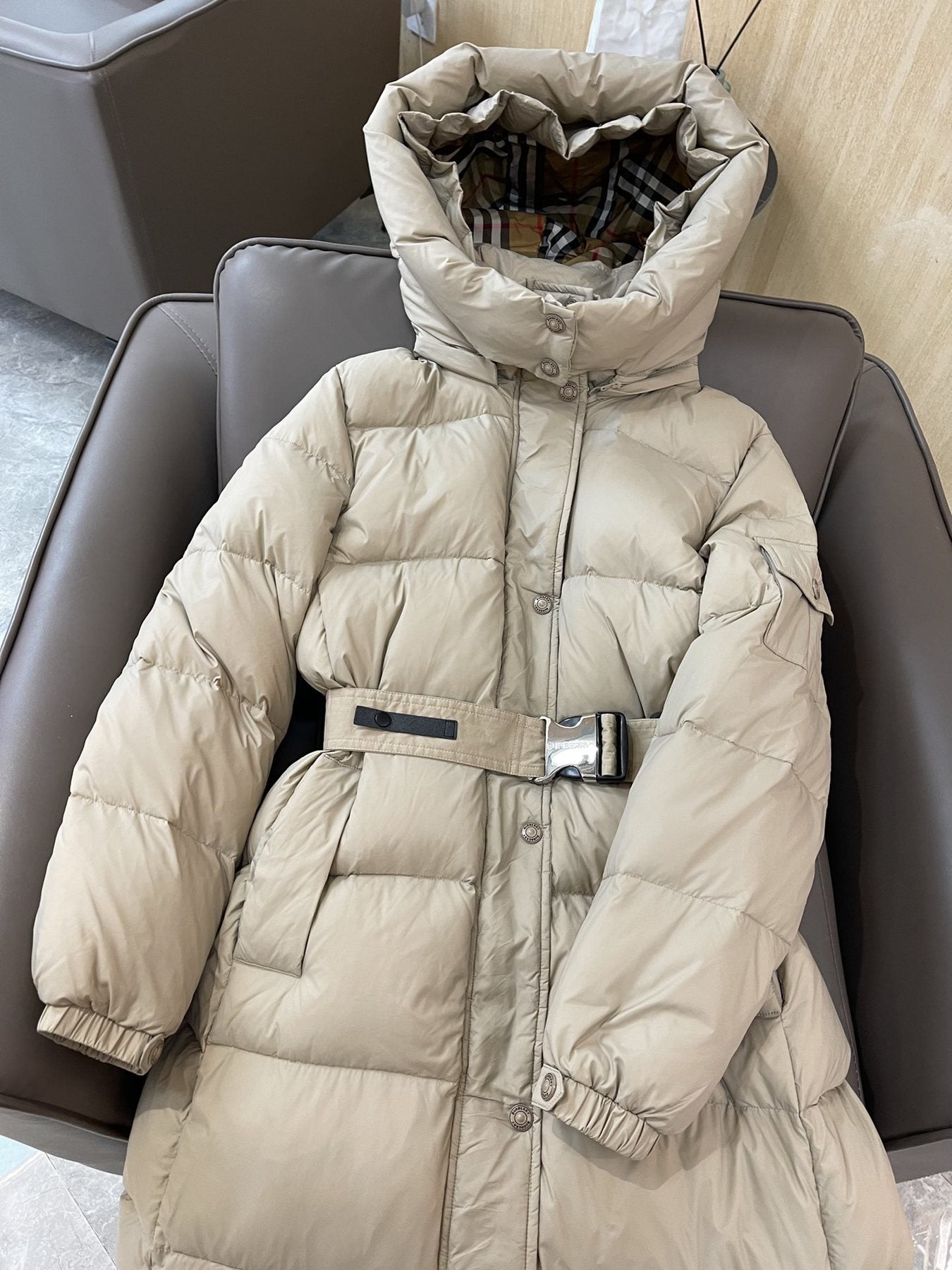 Burberry Long Belted Down Jacket — front