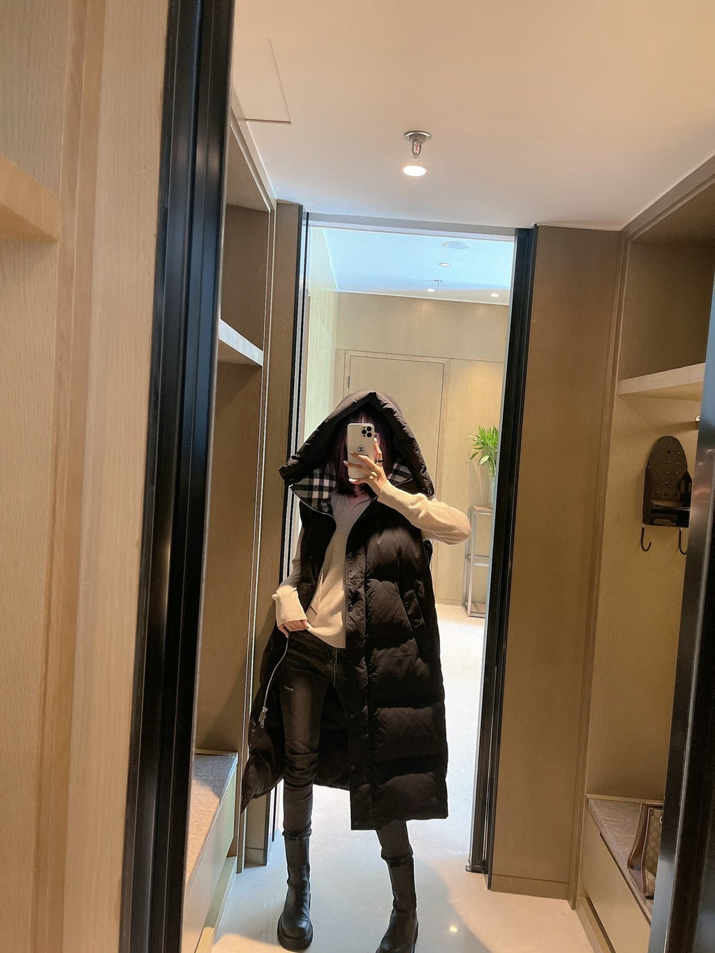Burberry Hooded Long Down Vest — context