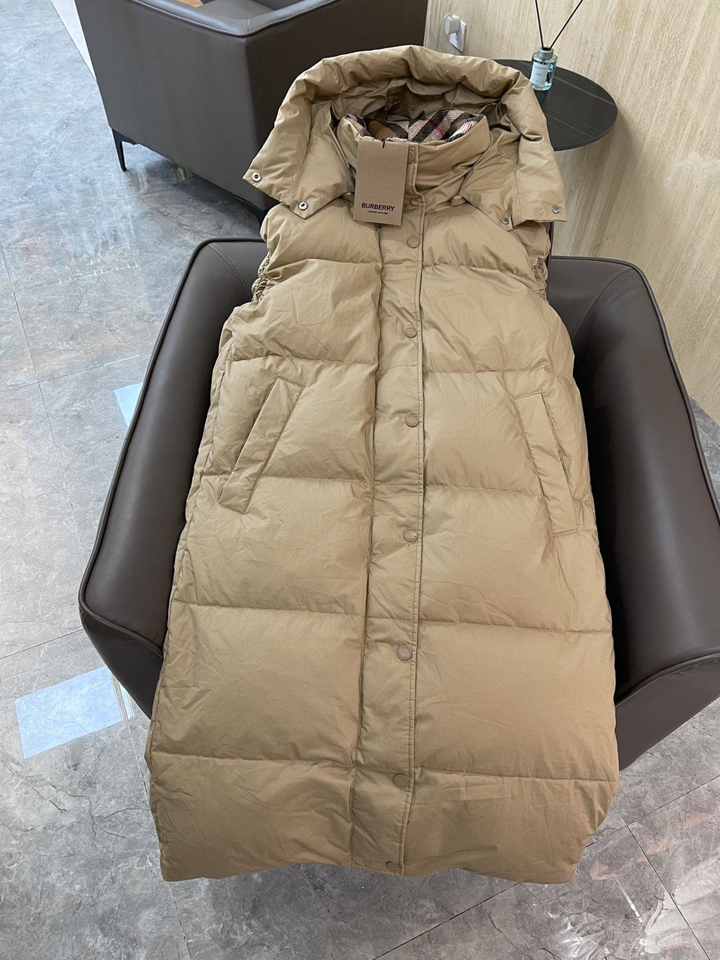 Burberry Hooded Long Down Vest — front