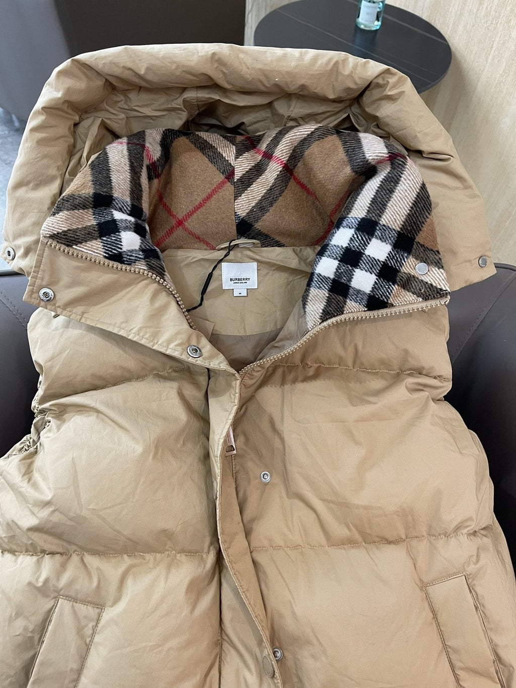 Burberry Hooded Long Down Vest — detail
