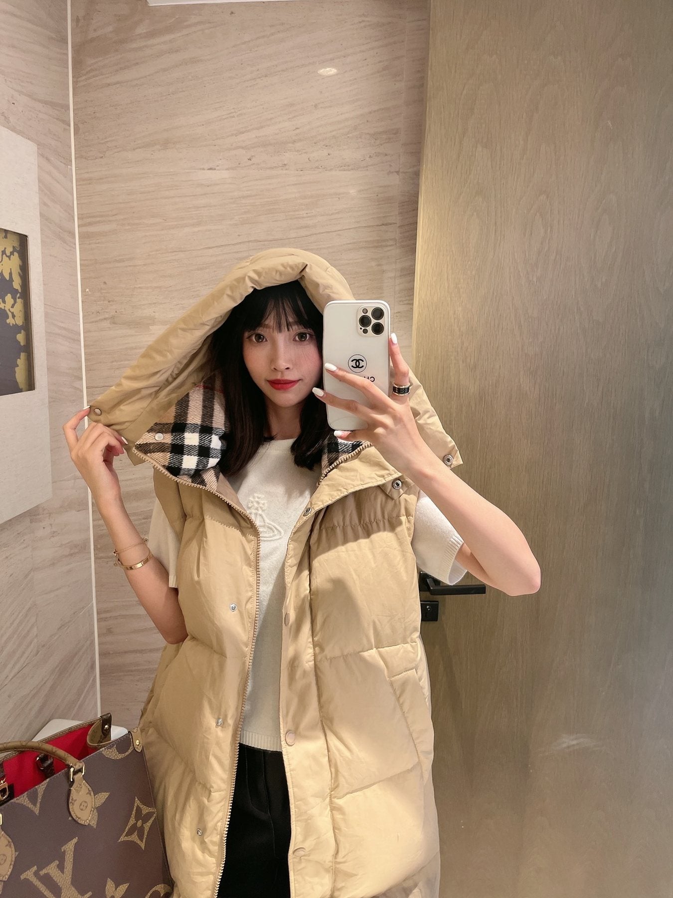Burberry Hooded Long Down Vest — context