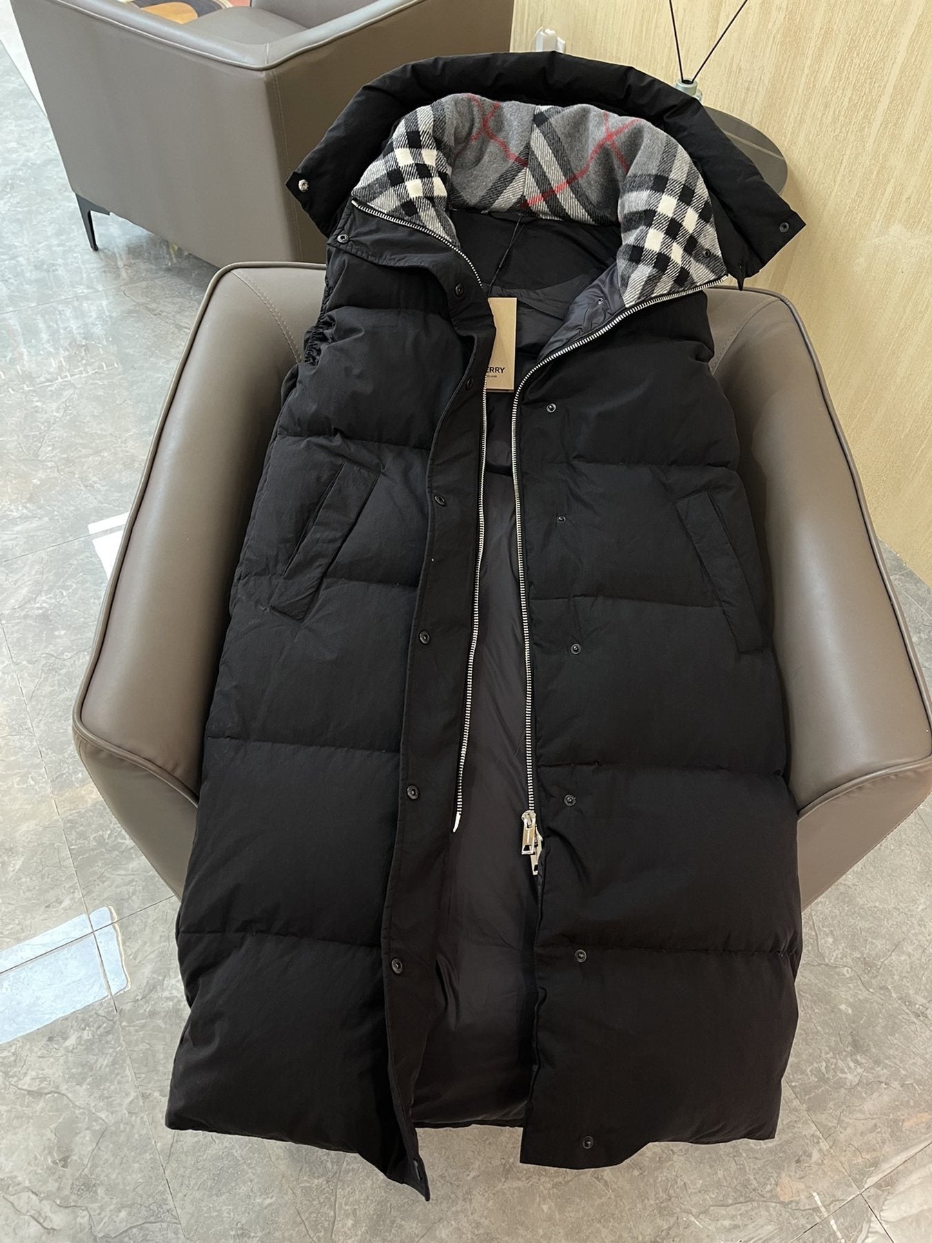 Burberry Hooded Long Down Vest — front
