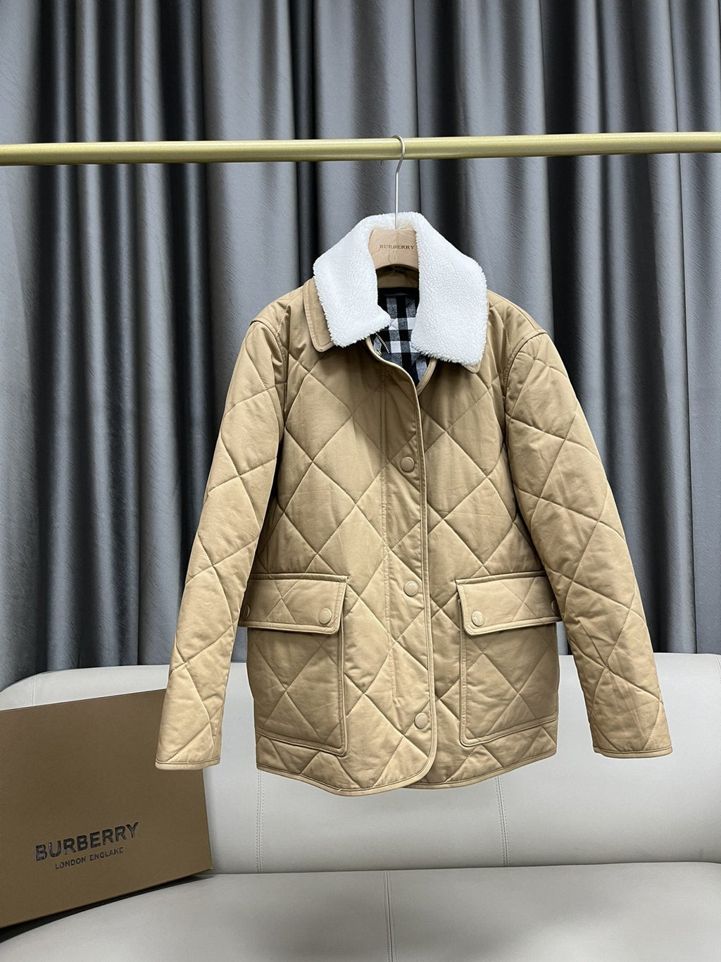 Burberry Diamond-Quilted Contrast-Collar Jacket — hero