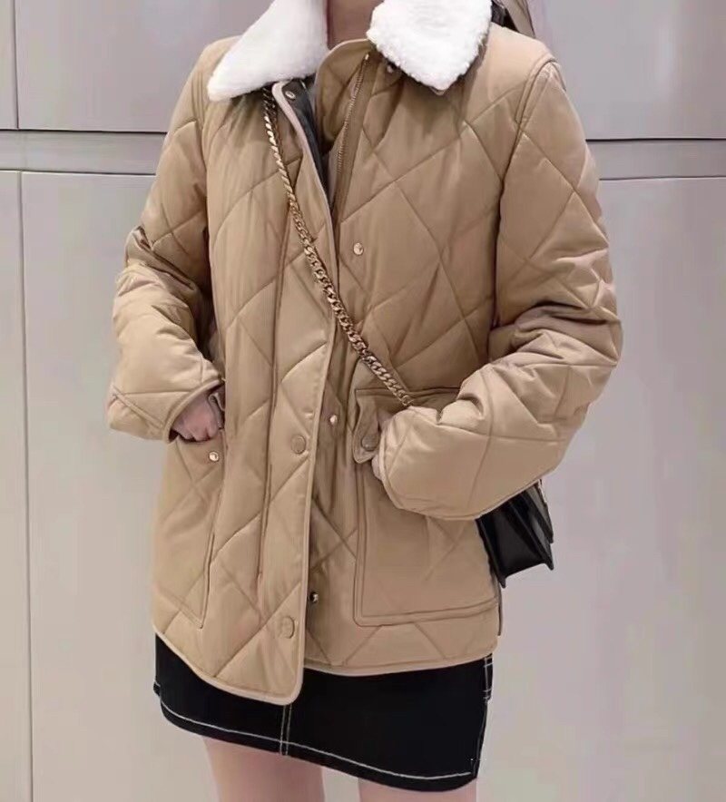 Burberry Diamond-Quilted Contrast-Collar Jacket — context