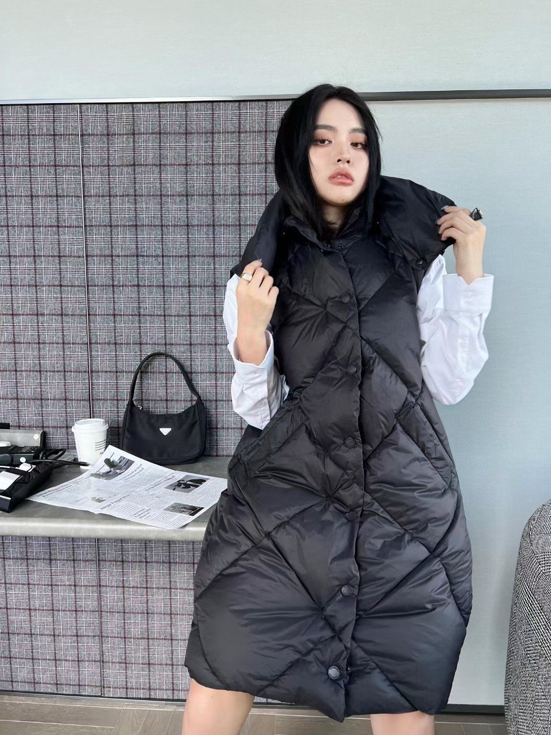 Burberry Long Diamond-Quilted Down Vest — context