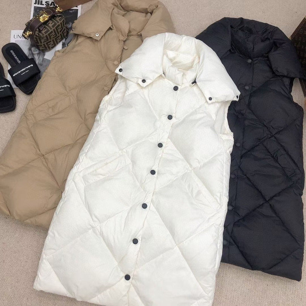 Burberry Long Diamond-Quilted Hooded Down Vest — comparison